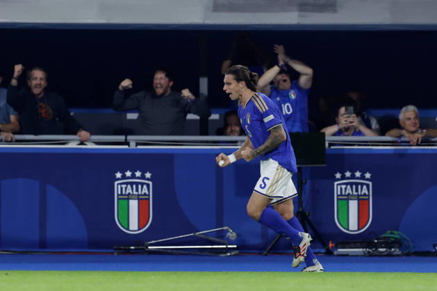 UEFA Nations League football match Italy vs Turkey Riccardo Calafiori of Italy celebrates after scoring a goal of 2-1 UEFA Nations League football match (League A, Group A1) between Italy vs Turkey at the Renato Dall Ara stadium in Bologna on October 05, 2026. _BPH4507 Copyright: xAntonioxBalascox
