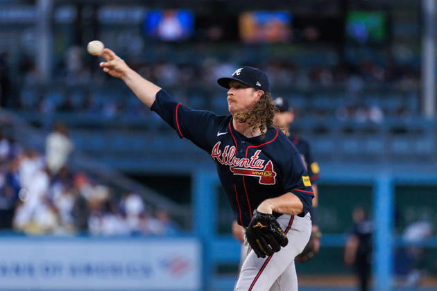October 4, 2026, Los Angeles, California, USA: Relief pitcher, Grant Holmes 66 of the Atlanta Braves makes an out during NLDS Game 2 against the Los Angeles Dodgers on Sunday October 4, 2026 at Dodger Stadium in Los Angeles, California. Dodgers lose to Braves, 2-3. JAVIER ROJAS PI Dodgers Vs. Braves NLDS - Game 2 - ZUMAp124 20261004_zaa_p124_096 Copyright: xJavierxRojasx