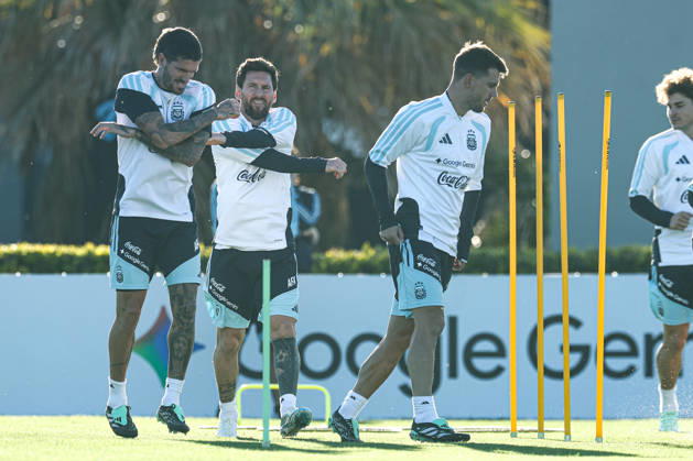 Argentina’s forward Lionel Messi and his teammates take part in a training session at the AFA (Argentine Football Association) training center in Ezeiza, Buenos Aires Province, on October 5, 2026, ahead of the upcoming friendly soccer matches against the Benin national team. Lionel Messi took part in the final training session of his professional career with the Argentine national team before his farewell match. Photo by Alejandro Pagni PHOTOxPHOTO Copyright: xAlejandroxPAGNIx