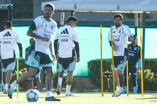 Argentina’s forward Lionel Messi (R) and his teammates take part in a training session at the AFA (Argentine Football Association) training center in Ezeiza, Buenos Aires Province, on October 5, 2026, ahead of the upcoming friendly soccer matches against the Benin national team. Lionel Messi took part in the final training session of his professional career with the Argentine national team before his farewell match. Photo by Alejandro Pagni PHOTOxPHOTO Copyright: xAlejandroxPAGNIx