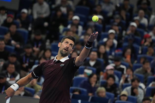 (261006) -- BEIJING, Oct. 6, 2026 -- Novak Djokovic serves during the men s singles semifinal match between Daniil Medvedev of Russia and Novak Djokovic of Serbia at 2026 China Open tennis tournament in Beijing, China, Oct. 5, 2026. ) (SP)CHINA-BEIJING-TENNIS-CHINA OPEN-MEN S SINGLES(CN) XiexHan