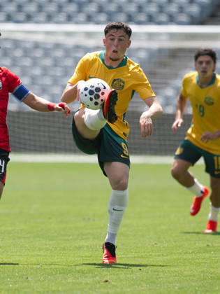 October 6, 2026, Gosford, Australia: Medin Merneti of Australia football team seen in action during the U23 International Friendlies match between Australia and Korea Republic held at polytec Stadium. Final score; Australia 2:2 Korea Republic. Gosford Australia - ZUMAs197 20261006_aaa_s197_007 Copyright: xLuisxVeniegrax