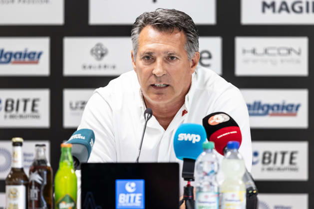 Press Conference: SSV Ulm 1846 Soccer – Introduction of Alois Schwartz, Soccer, Regionalliga Southwest, Donaustadion, Ulm, October 6, 2026; cropped single image, portrait of Alois Schwartz, SSV Ulm 1846 soccer, coach and sporting director; press conference, SSV Ulm 1846 soccer, introduction of Alois Schwartz, Soccer, Southwest Regional League, Donaustadion Ulm, October 26, 2006; Photo by Lucca Fundel, Ulm, Donaustadion, Baden-Württemberg, Germany