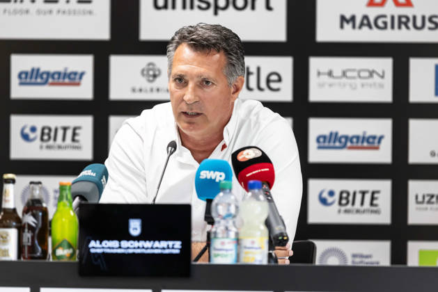 Press Conference: SSV Ulm 1846 Soccer – Introduction of Alois Schwartz, Soccer, Regionalliga Southwest, Donaustadion, Ulm, October 6, 2026; cropped single image, portrait of Alois Schwartz, SSV Ulm 1846 soccer, coach and sporting director; press conference, SSV Ulm 1846 soccer, introduction of Alois Schwartz, Soccer, Southwest Regional League, Donaustadion Ulm, October 26, 2006; Photo by Lucca Fundel, Ulm, Donaustadion, Baden-Württemberg, Germany