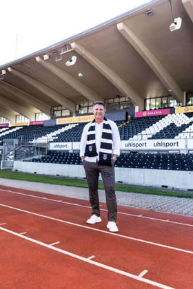 Press Conference: SSV Ulm 1846 Soccer – Introduction of Alois Schwartz, Soccer, Southwest Regional League, Donaustadion Ulm, October 6, 2026—Alois Schwartz, SSV Ulm 1846 soccer coach and sporting director, at the Donaustadion Ulm press conference for the SSV Ulm 1846 soccer team’s introduction of Alois Schwartz, Soccer, Regionalliga Southwest, Donaustadion Ulm, October 26, 2006; Photo by Lucca Fundel, Ulm, Donaustadion, Baden-Württemberg, Germany