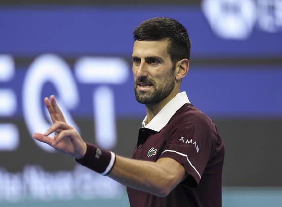 (261006) -- BEIJING, Oct. 6, 2026 -- Novak Djokovic of Serbia reacts during the men s singles final match against Alex de Minaur of Australia at 2026 China Open tennis tournament in Beijing, China, Oct. 6, 2026. ) (SP)CHINA-BEIJING-TENNIS-CHINA OPEN-MEN S SINGLES-FINAL(CN) BaixXuefei