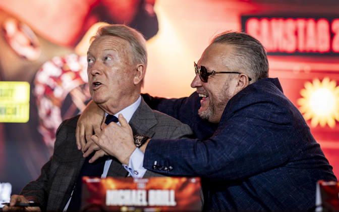 Düsseldorf, Germany, Oct. 6, 2026: Frank Warren (promoter) and Spencer Brown (manager) hold a press conference for Agit Kabayel (GER) vs. Nelson Hysa (ALB) on Oct. 6, 2026