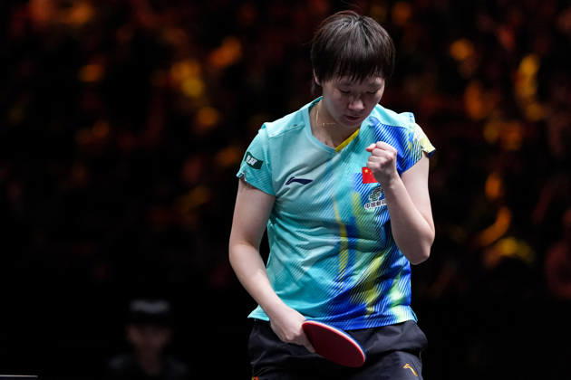 (261006) -- BEIJING, Oct. 6, 2026 -- Wang Manyu of China celebrates a score during the women s singles round of 32 match against Manika Batra of India at 2025 World Table tennis, Tischtennis (WTT) China Smash in Beijing, China, Oct. 6, 2026. ) (SP)CHINA-BEIJING-TABLE TENNIS-WTT-CHINA SMASH-WOMEN S SINGLES (CN) XiexHan