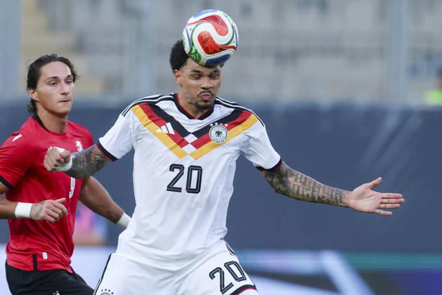 Nnamdi Collins of Germany controls the ball during the UEFA Under-21 EURO qualifier between Germany U21 and Georgia U21 at Almstadion on October 6, 2026, in Bielefeld, Germany. Photo by Marco Steinbrenner, DeFodi Images