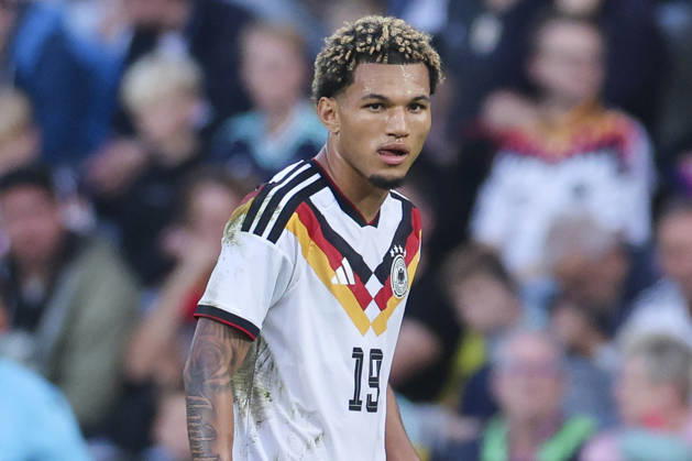 Paris Brunner of Germany looks dejected during the UEFA Under-21 EURO qualifier between Germany U21 and Georgia U21 at Almstadion on October 6, 2026, in Bielefeld, Germany. Photo by Marco Steinbrenner, DeFodi Images