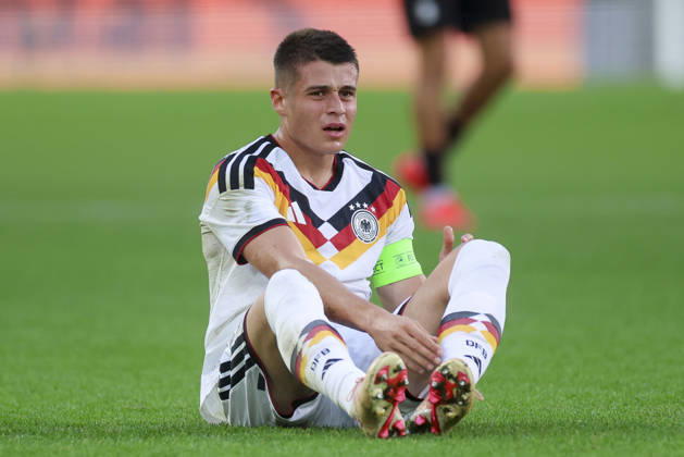 Nicolo Tresoldi of Germany looks dejected during the UEFA Under-21 EURO qualifier between Germany U21 and Georgia U21 at Almstadion on October 6, 2026, in Bielefeld, Germany. Photo by Marco Steinbrenner, DeFodi Images