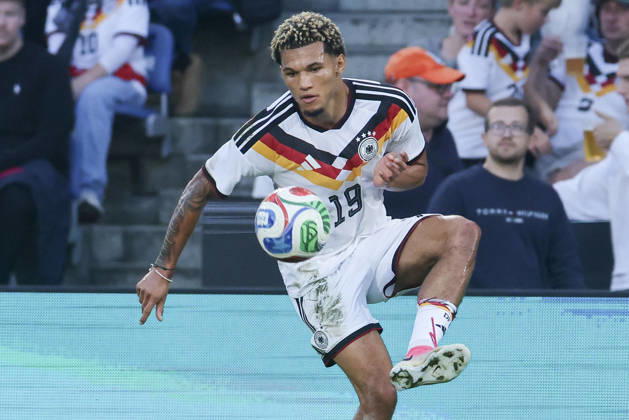Paris Brunner of Germany controls the ball during the UEFA Under-21 EURO qualifier between Germany U21 and Georgia U21 at Almstadion on October 6, 2026, in Bielefeld, Germany. Photo by Marco Steinbrenner, DeFodi Images