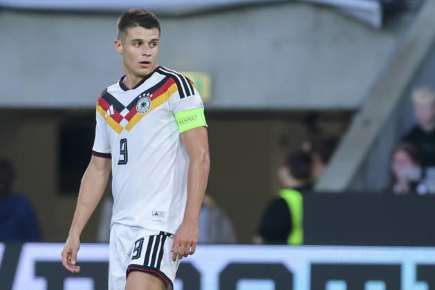 Nicolo Tresoldi of Germany watches the UEFA Under-21 EURO qualifier between Germany U21 and Georgia U21 at Almstadion on October 6, 2026, in Bielefeld, Germany. Photo by Marco Steinbrenner, DeFodi Images