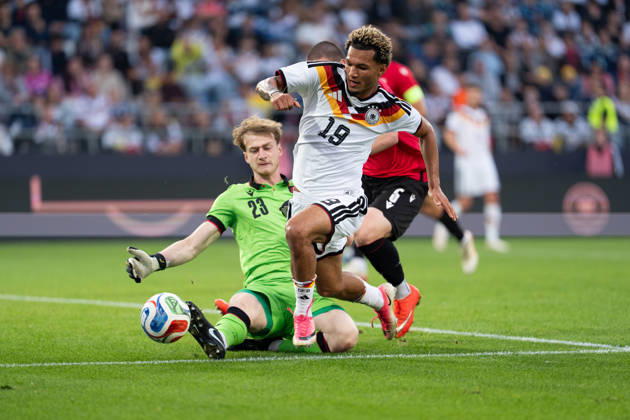 October 6, 2026, GER, Germany U21 vs. Georgia U21: A duel between Paris Brunner (Germany U21, 19) and Papua Beruashvili (Georgia U21, 23) at the SchücoArena in Bielefeld, Germany Copyright: xnordphotoxGmbHx xChristianxSchulzex