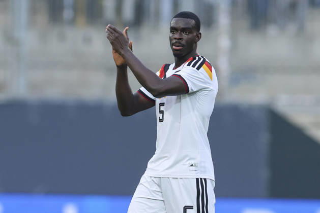 Joshua Quarshie cheers for Germany during the UEFA Under-21 EURO qualifier between Germany U21 and Georgia U21 at Almstadion on October 6, 2026, in Bielefeld, Germany. Photo by Marco Steinbrenner, DeFodi Images