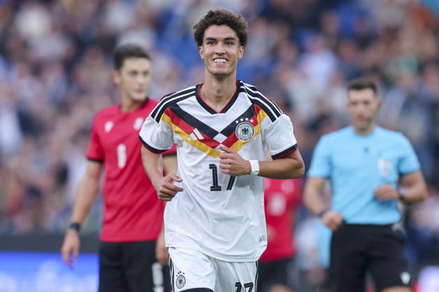 Noah Darvich of Germany celebrates after scoring his team s first goal during the UEFA Under-21 EURO qualifier between Germany U21 and Georgia U21 at Almstadion on October 6, 2026, in Bielefeld, Germany. Photo by Marco Steinbrenner, DeFodi Images