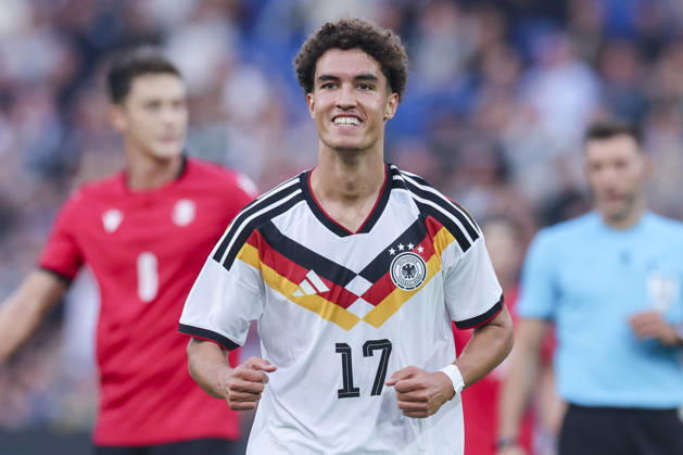 Noah Darvich of Germany celebrates after scoring his team s first goal during the UEFA Under-21 EURO qualifier between Germany U21 and Georgia U21 at Almstadion on October 6, 2026, in Bielefeld, Germany. Photo by Marco Steinbrenner, DeFodi Images