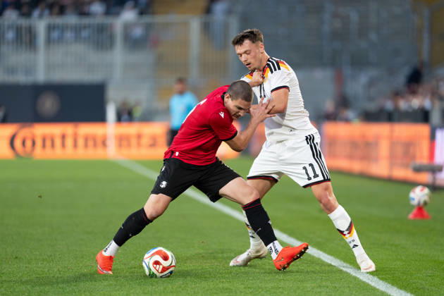 October 6, 2026, GER, Germany U21 vs. Georgia U21: A duel between Dzenan Pejcinovic (Germany U21, No. 11) and Aleksandre Amisulashvili (Georgia U21, No. 5) at the SchücoArena in Bielefeld, Germany Copyright: xnordphotoxGmbHx xChristianxSchulzex