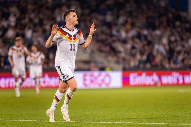 Dzenan Pejcinovic, Germany U21, No. 11, celebrates the goal that made it 2–0 for GER; Germany (GER) vs. Georgia (GEO), soccer, UEFA U21 European Championship Qualifiers, Group F, Matchday 13, 2026–2027 season, October 6, 2026 GER, Germany GER vs. Georgia GEO, soccer, UEFA U21 European Championship Qualifiers, Group F, Matchday 13, 2026–2027 season, October 6, 2026, Bielefeld Copyright: xEibner-Pressefoto JanxRollingerx EP_JSK