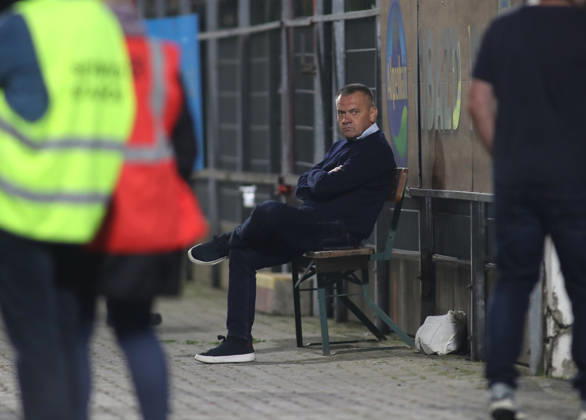 Soccer, Men s, Toto Cup, Quarterfinals, 2026–2027 Season, SpVgg Unterhaching vs. SSV Jahn Regensburg, Sportpark Unterhaching; Manfred Schwabl, President of SpVgg Unterhaching, sitting on a wooden bench