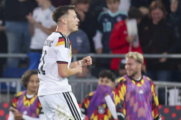 Dzenan Pejcinovic of Germany celebrates after scoring his team s second goal during the UEFA Under-21 EURO qualifier between Germany U21 and Georgia U21 at Almstadion on October 6, 2026, in Bielefeld, Germany. Photo by Marco Steinbrenner, DeFodi Images