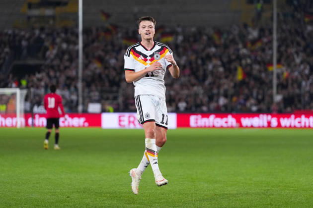 October 6, 2026, xydrx, Men s, Soccer, International Match, U21, European Championship Qualifiers, Germany vs. Georgia, 2026–2027 Season, Schüco Arena: Celebrations after Germany’s 2–0 goal scored by Dzenan Pejcinovic (GER), 11. DFB regulations prohibit any use of photographs as image sequences and or quasi-video Copyright: HMBxMedia YannisxDreimann