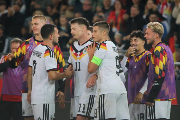 October 6, 2026 Men s Soccer 2026–2027 UEFA U-21 European Championship Qualifiers Matchday 12 Germany vs. Georgia SchücoArena, Bielefeld Celebration after Dzenan Pejcinovic s 2–0 goal for Germany, 11, Bielefeld, North Rhine-Westphalia, Germany