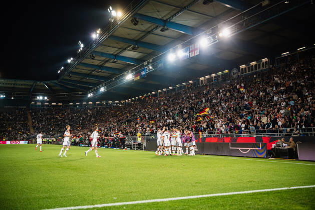 U-21 European Championship Qualifier: Germany vs. Georgia, October 6, 2026 – Goal, Celebration of the 2-0 Goal by Dženan Pejcinovic Germany, 11 Soccer, U-21 European Championship Qualifiers, Matchday 10: Germany vs. Georgia on October 6, 2026, Bielefeld DFB REGULATIONS PROHIBIT ANY USE OF PHOTOGRAPHS AS IMAGE SEQUENCES AND OR QUASI-VIDEO Copyright: xBEAUTIFULxSPORTS Tonhäuserx