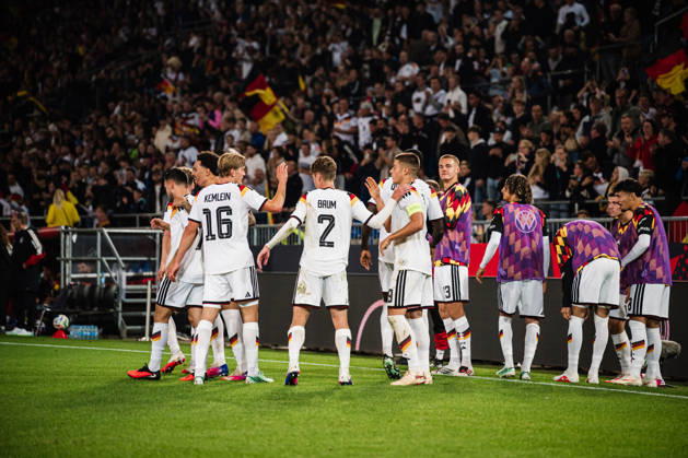 U-21 European Championship Qualifier: Germany vs. Georgia, October 6, 2026 – Goal, Celebration of the 2-0 Goal by Dženan Pejcinovic Germany, 11 Soccer, U-21 European Championship Qualifiers, Matchday 10: Germany vs. Georgia on October 6, 2026, Bielefeld DFB REGULATIONS PROHIBIT ANY USE OF PHOTOGRAPHS AS IMAGE SEQUENCES AND OR QUASI-VIDEO Copyright: xBEAUTIFULxSPORTS Tonhäuserx