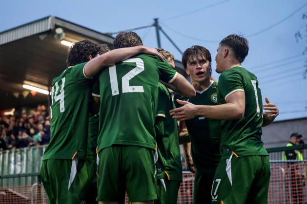 2027 UEFA Under 21 European Qualifier, Munster FA Turner s Cross, Cork 6 10 2026 Republic of Ireland vs England Ireland s Conor McManus celebrates with team mates after he scores his sides 2nd goal of the match Conor McManus celebrates with team mates after he scores his sides 2nd goal of the match 6 10 2026  Copyright: xx NE1L0231