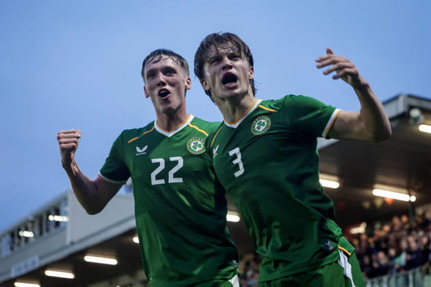 2027 UEFA Under 21 European Qualifier, Munster FA Turner s Cross, Cork 6 10 2026 Republic of Ireland vs England Ireland s Conor McManus celebrates with Oisin Gallagher after he scores his sides 2nd goal of the match Conor McManus celebrates with Oisin Gallagher after he scores his sides 2nd goal of the match 6 10 2026  Copyright: xx NE1L0277