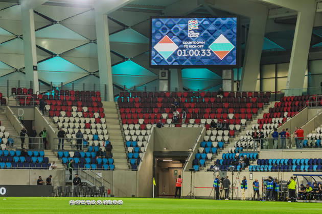 October 6, 2026, LUX, Soccer, Men s, Nations League, Matchday 4, Luxembourg vs. Bulgaria—scoreboard and video wall displaying the countdown before kickoff—Stade de Luxembourg, Gasperich, Luxembourg Copyright: xNordphoto Schwarzx