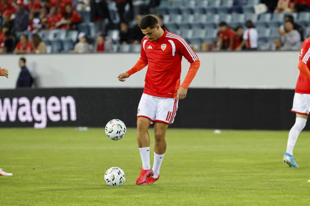 Elmin Rastoder, North Macedonia, No. 11, warming up before kickoff, Switzerland, UEFA, Nations League, Matchday 4, Switzerland vs. North Macedonia, October 6, 2026, Swissporarena, Lucerne, Switzerland Copyright: xGrantxHubbsx