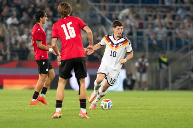 October 6, 2026, GER, Germany U21 vs. Georgia U21 Mert Kömür, Germany U21, 10 individual plays, full-body, ball at his feet, Bielefeld, SchücoArena, Bielefeld, Germany Copyright: xnordphotoxGmbHx xChristianxSchulzex