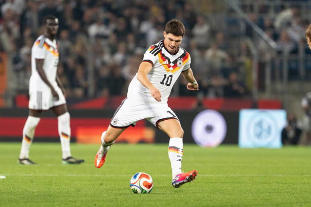 October 6, 2026, GER, Germany U21 vs. Georgia U21 Mert Kömür, Germany U21, 10 individual plays, full-body, ball at his feet, Bielefeld, SchücoArena, Bielefeld, Germany Copyright: xnordphotoxGmbHx xChristianxSchulzex