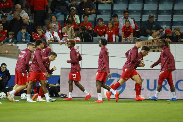 Switzerland warming up before kickoff, Switzerland, UEFA, Nations League, Matchday 4, Switzerland vs. North Macedonia, October 6, 2026, Lucerne Swissporarena, Switzerland Copyright: xGrantxHubbsx