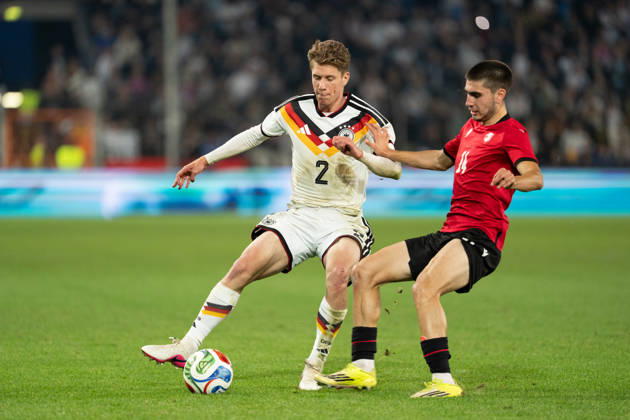 October 6, 2026, GER, Germany U21 vs. Georgia U21: A duel between Elias Baum (Germany U21, No. 2) and Aleko Basiladze (Georgia U21, No. 14) at the SchücoArena in Bielefeld, Germany Copyright: xnordphotoxGmbHx xChristianxSchulzex