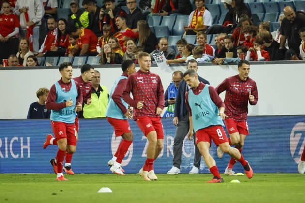 Switzerland warming up before kickoff, Switzerland, UEFA, Nations League, Matchday 4, Switzerland vs. North Macedonia, October 6, 2026, Lucerne Swissporarena, Switzerland Copyright: xGrantxHubbsx