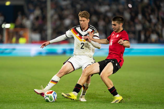 October 6, 2026, GER, Germany U21 vs. Georgia U21: A duel between Elias Baum (Germany U21, No. 2) and Aleko Basiladze (Georgia U21, No. 14) at the SchücoArena in Bielefeld, Germany Copyright: xnordphotoxGmbHx xChristianxSchulzex