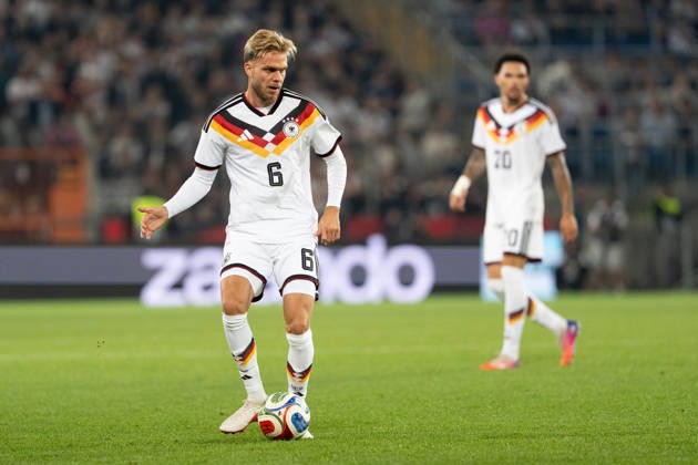 October 6, 2026, GER, Germany U21 vs. Georgia U21 Leandro Morgalla, Germany U21, 6 solo play, full-body, ball at his feet, Bielefeld, SchücoArena, Bielefeld, Germany Copyright: xnordphotoxGmbHx xChristianxSchulzex