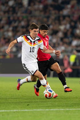October 6, 2026, GER, Germany U21 vs. Georgia U21 Mert Kömür, Germany U21, 10 individual plays, full-body, ball at his feet, Bielefeld, SchücoArena, Bielefeld, Germany Copyright: xnordphotoxGmbHx xChristianxSchulzex