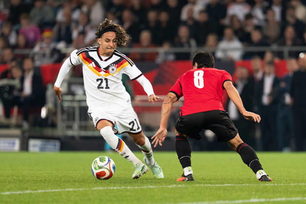 October 6, 2026, GER, Germany U21 vs. Georgia U21; Tackle between Wael Mohya (Germany U21) and Giorgi Robakidze (Georgia U21); 8; Bielefeld SchücoArena, Bielefeld, Germany Copyright: xnordphotoxGmbHx xChristianxSchulzex