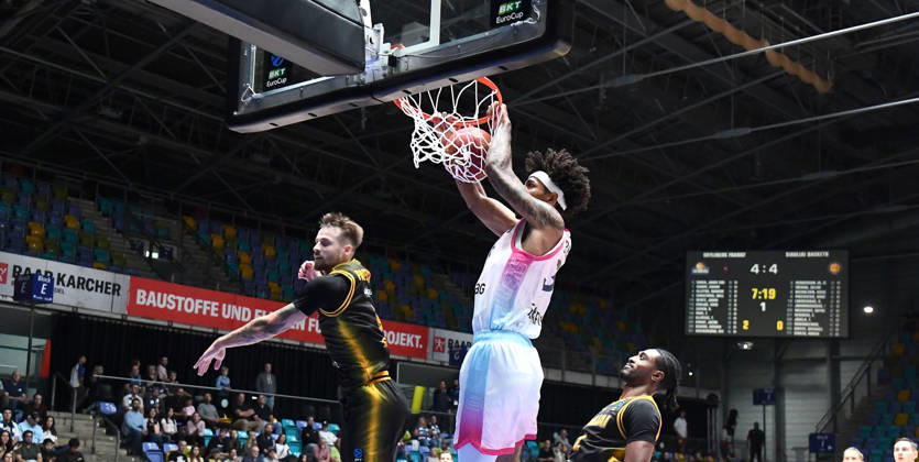 October 6, 2026, xokbx, Basketball BKT Europe Cup, Skyliners Frankfurt vs. Siauliai Basketball, featuring Roman Bedime of Fraport Skyliners Frankfurt at Dunkin , thanks to Frankfurt