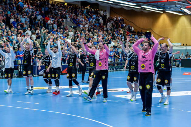 Solingen, October 6, 2026, Handball, Men s, EHF, European League, Group Stage, Matchday 2, 2026–2027, Bergischer HC vs. IK Sävehof. Great celebration among the BHC team after the victory.