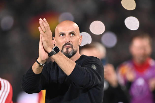 Victory celebrations, cheers, celebrating, joy, cheers, National Team Coach Antonio DI SALVO GER soccer international match, U21, European Championship Qualifiers, Germany vs. Georgia 2–0 on October 6, 2026, Schüco Arena, Bielefeld, Â