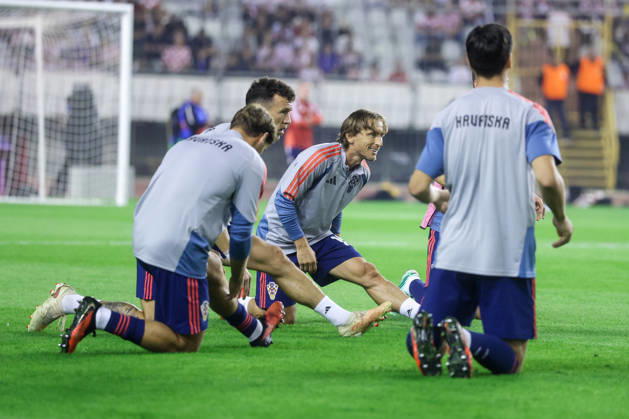 Croatia v Spain - UEFA Nations League 2026 27 Group A3 MD4 Ivan Perisic and Luka Modric of Croatia warms up prior to the UEFA Nations League 2026 27 group phase match between Croatia and Spain at Stadion Poljud on October 6, 2026 in Split, Croatia. SanjinxStrukic PIXSELL