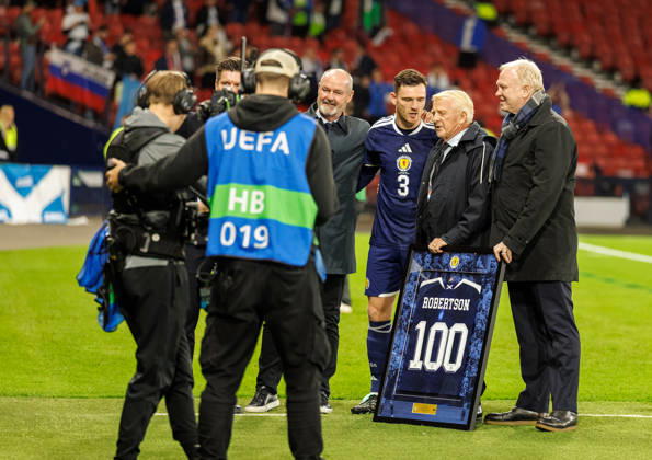05.10.2026: Scotland v Slovenia: Andy Robertson gets presentation for 100 Scotland caps  Copyright: xWilliexVassx NINTCHDBPICT001113833518