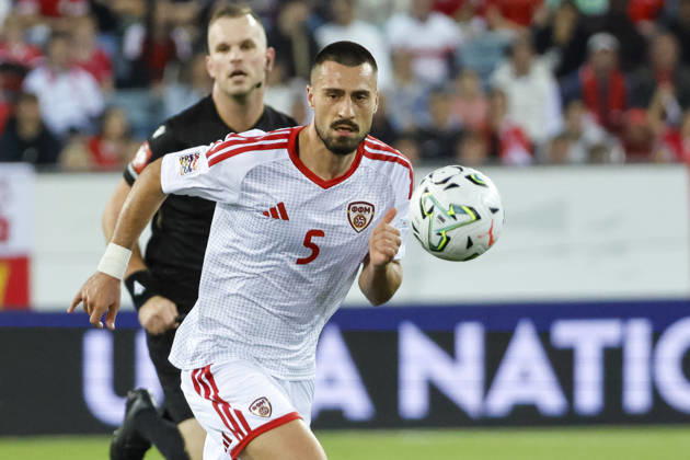 Gjorko Zajkov, North Macedonia, 05 on the Ball, Switzerland, UEFA, Nations League, Matchday 4, Switzerland vs. North Macedonia, October 6, 2026, Lucerne Swissporarena, Switzerland Copyright: xGrantxHubbsx