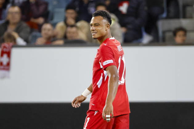 Dan Ndoye Switzerland, 11, facial expressions, emotion, Switzerland, UEFA, Nations League, Matchday 4, Switzerland vs. North Macedonia, October 6, 2026, Lucerne Swissporarena, Switzerland Copyright: xGrantxHubbsx
