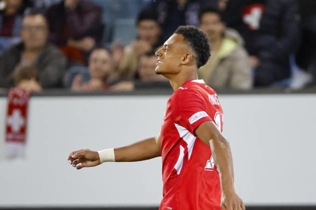 Dan Ndoye Switzerland, 11, facial expressions, emotion, Switzerland, UEFA, Nations League, Matchday 4, Switzerland vs. North Macedonia, October 6, 2026, Lucerne Swissporarena, Switzerland Copyright: xGrantxHubbsx